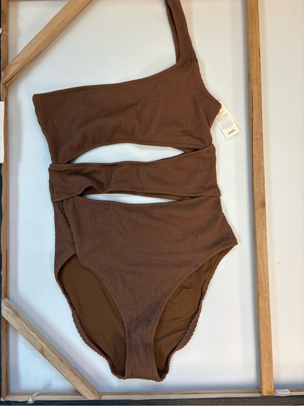 NWT Aerie Brown One-Shoulder Cutout women’s size Medium One-Piece Swimsuit
